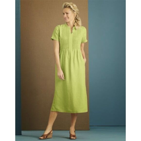 Orvis Womens‎ Pintuck Shoreline Linen Dress Lettuce Medium - Picture 1 of 3